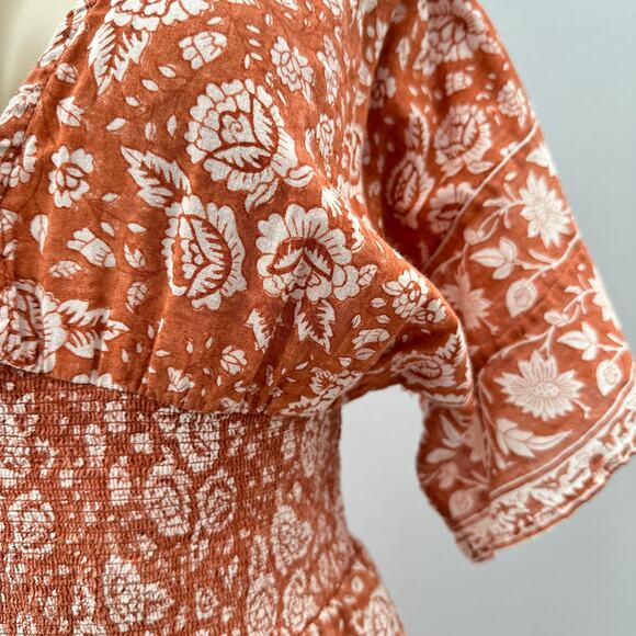 Cleobella Printed Jess Jumpsuit Burnt Orange Cream Floral Women's Size Small - Picture 7 of 16